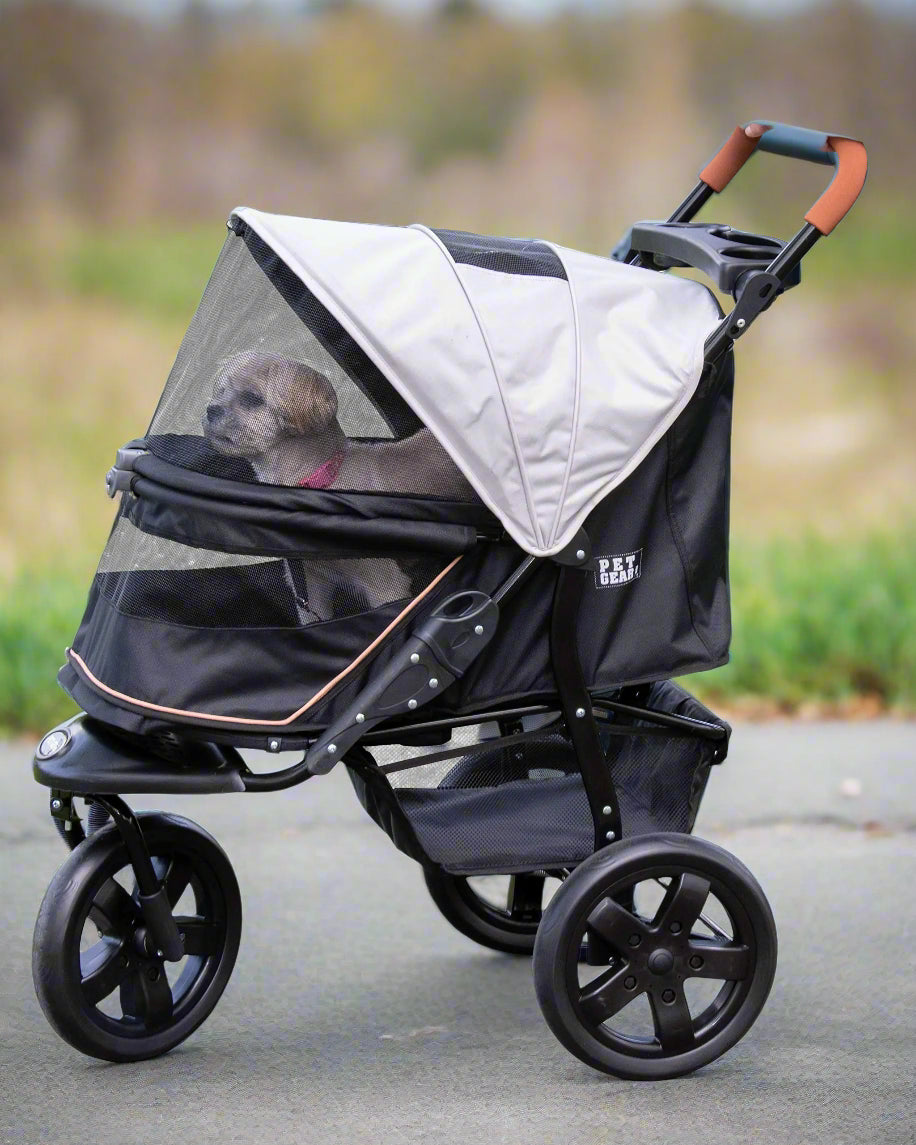 Pet Gear No-Zip Pet Stroller for Cats/Dogs Zipperless Entry | Easy One-Hand Fold | Jogging Tires | Removable Liner | Cup Holder + Storage Basket