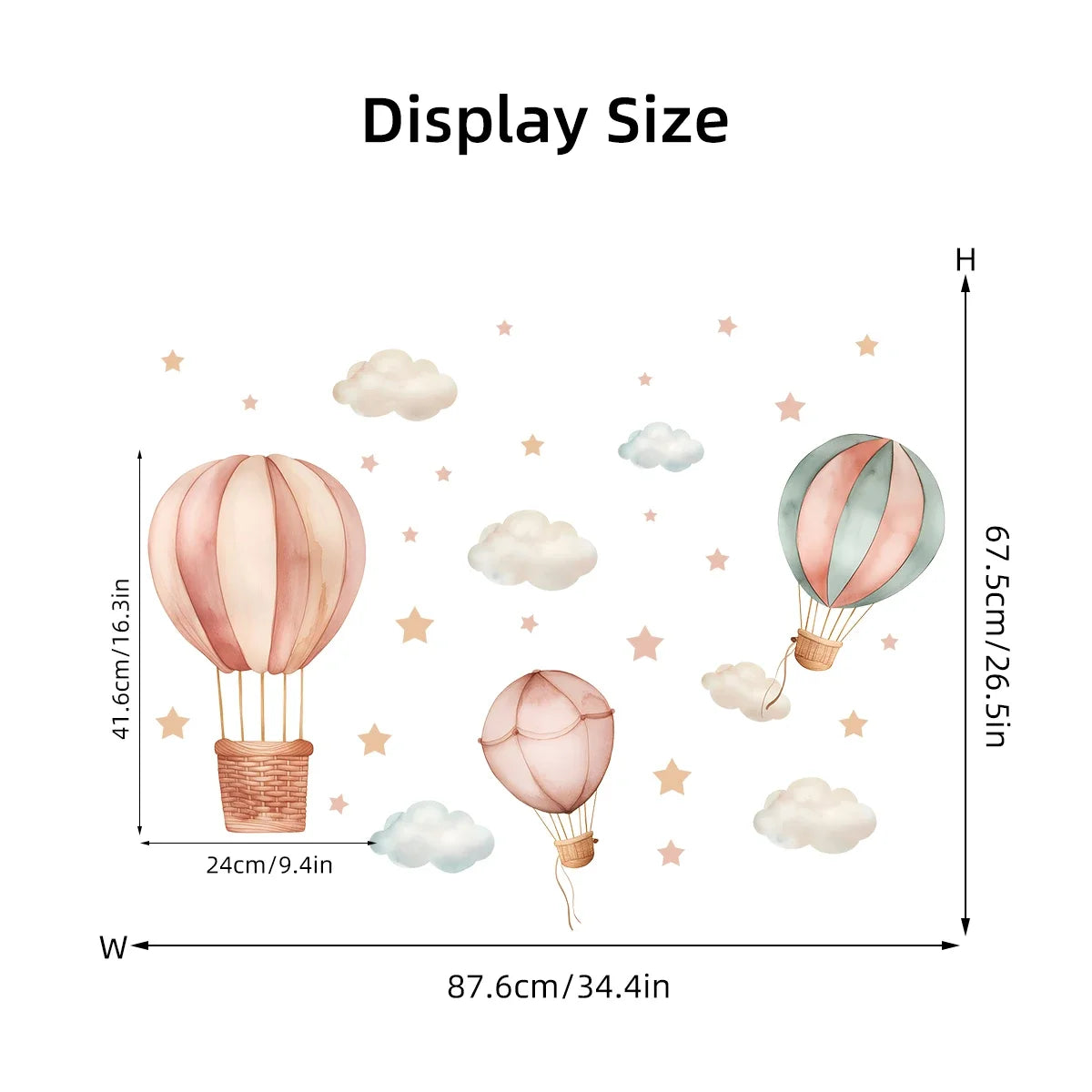 Cloud Star Balloon Wall Stickers – Cute Kids Room Decor