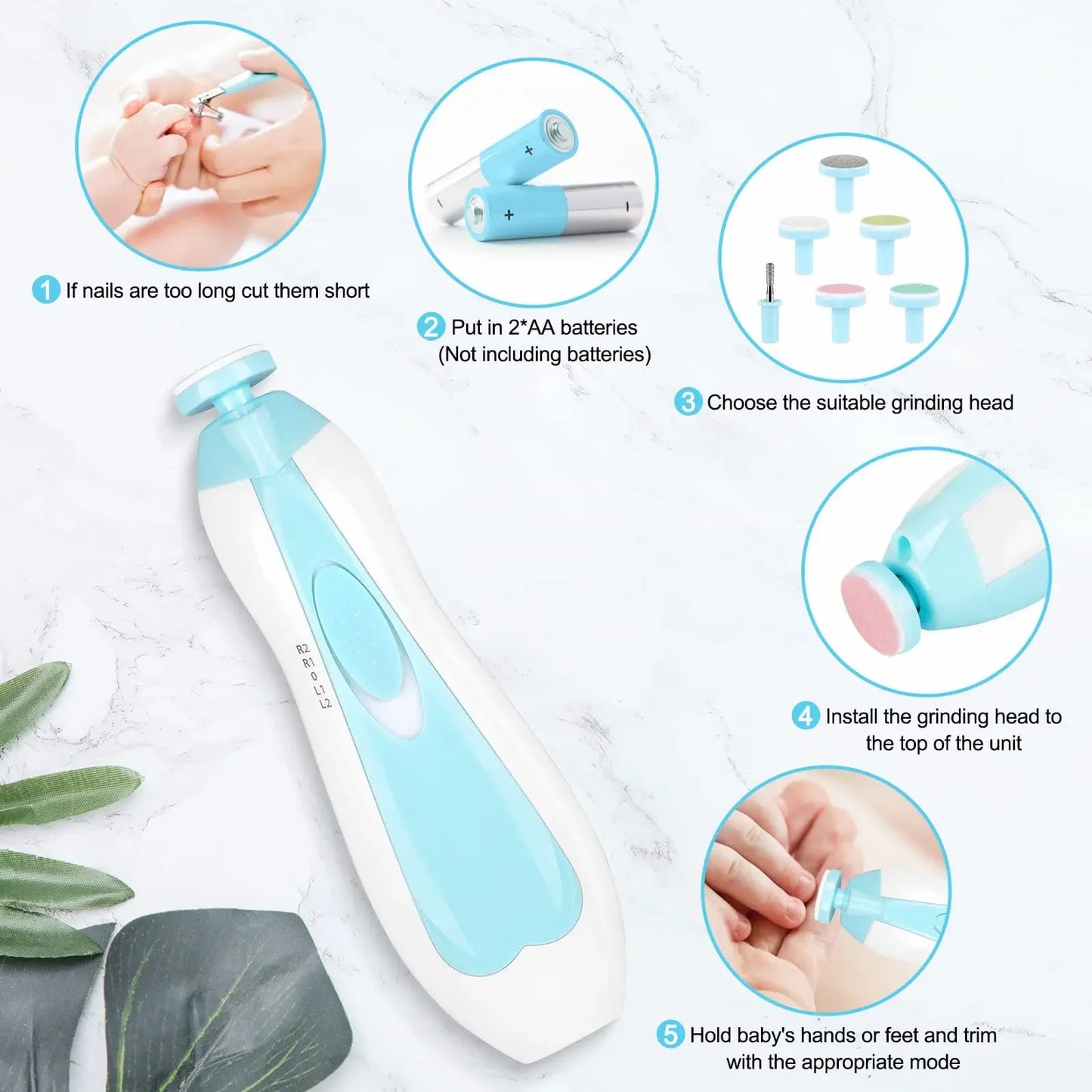 Electric Baby Nail Trimmer Kit β Safe & Silent Nail File for Newborns and Toddlers | Infant Nail Clipper with 6 Grinding Heads | Baby Manicure Set for 0β12 Months
