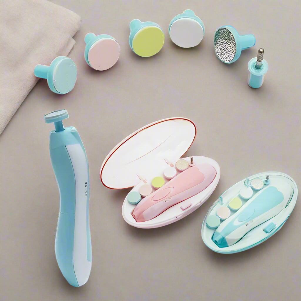 Electric Baby Nail Trimmer Kit β Safe & Silent Nail File for Newborns and Toddlers | Infant Nail Clipper with 6 Grinding Heads | Baby Manicure Set for 0β12 Months
