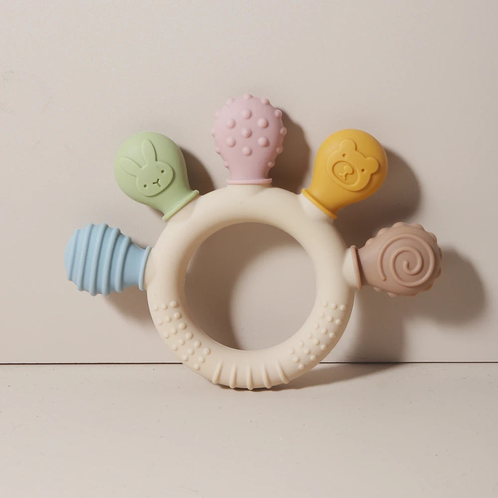 Silicone Baby Teether Ring – BPA Free Chew Toy for Infants 0–12 Months | Multicolor Sensory Teething Relief Toy | Soft, Safe Gum Soother for Babies