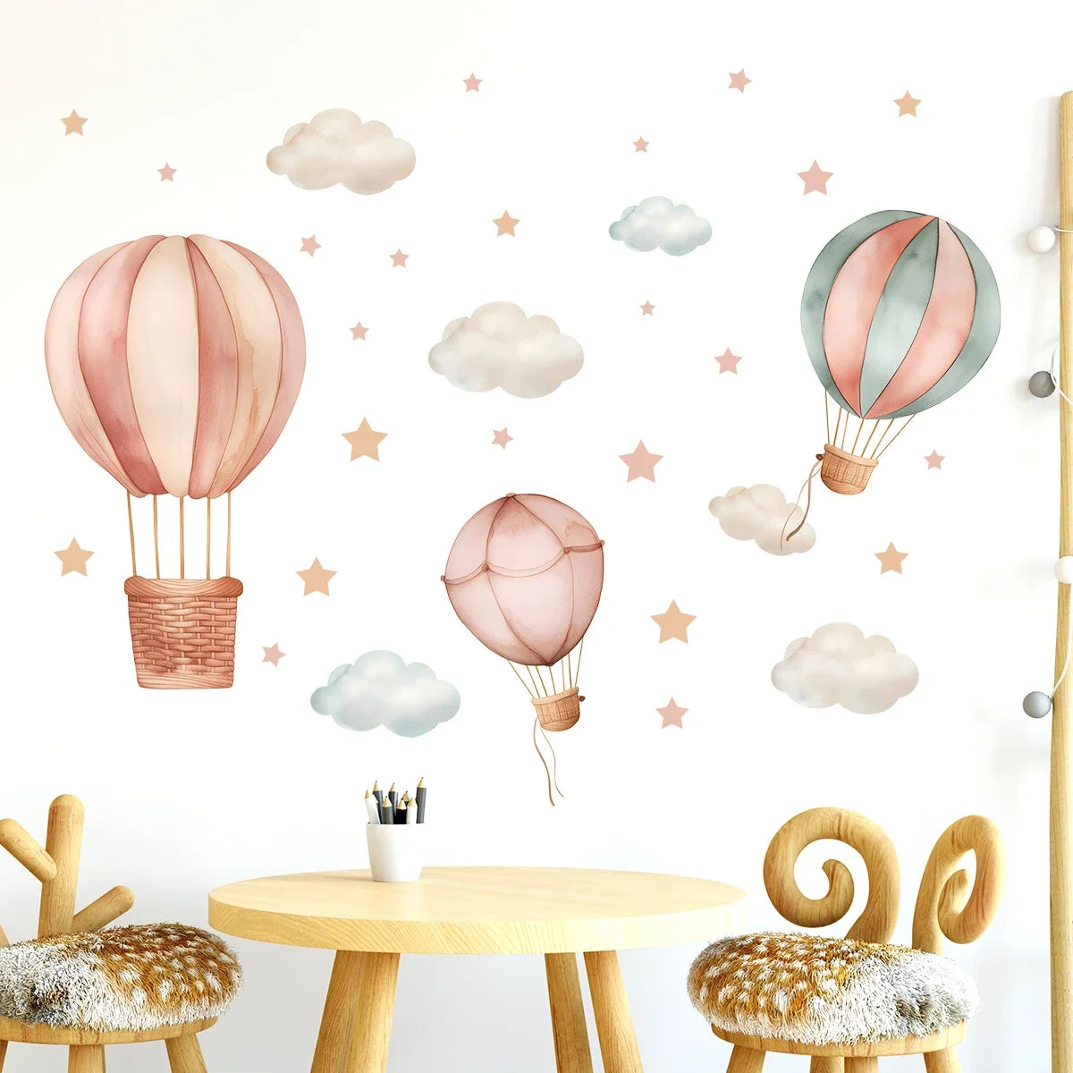Cloud Star Balloon Wall Stickers – Cute Kids Room Decor