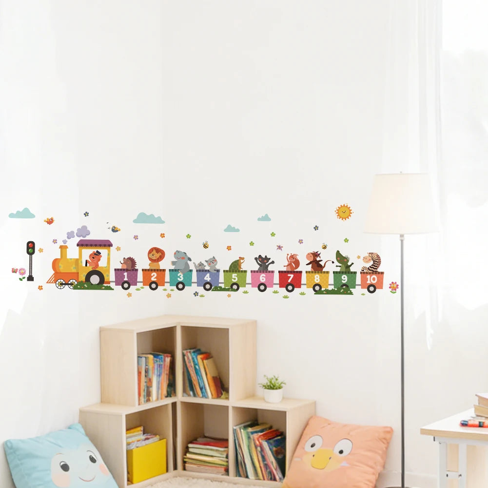 Cartoon Animal Number Train Wall Stickers Colorful Kids Wall Decor