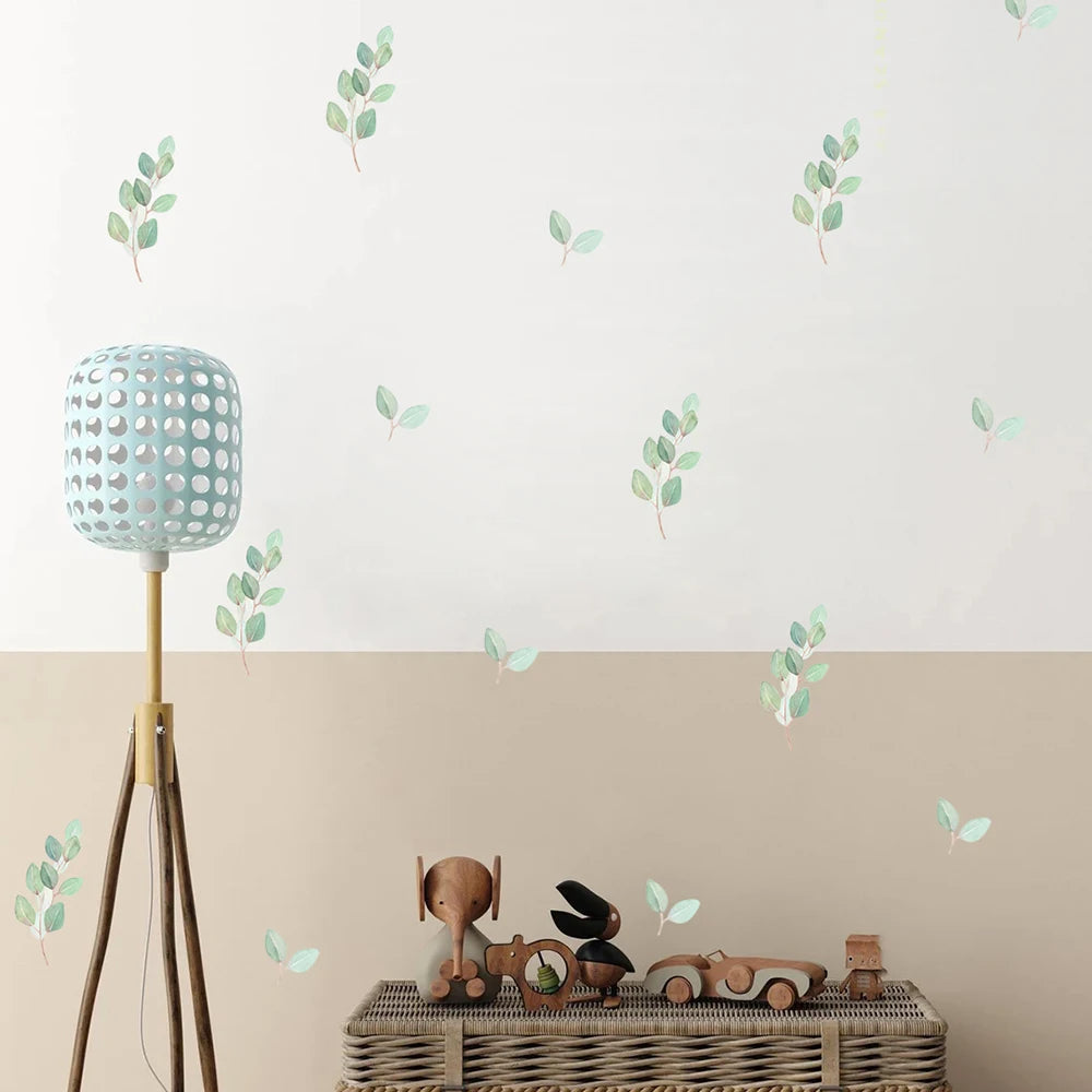 🌿 Boho Green Leaves Wall Stickers – Nursery & Kids’ Room Décor
