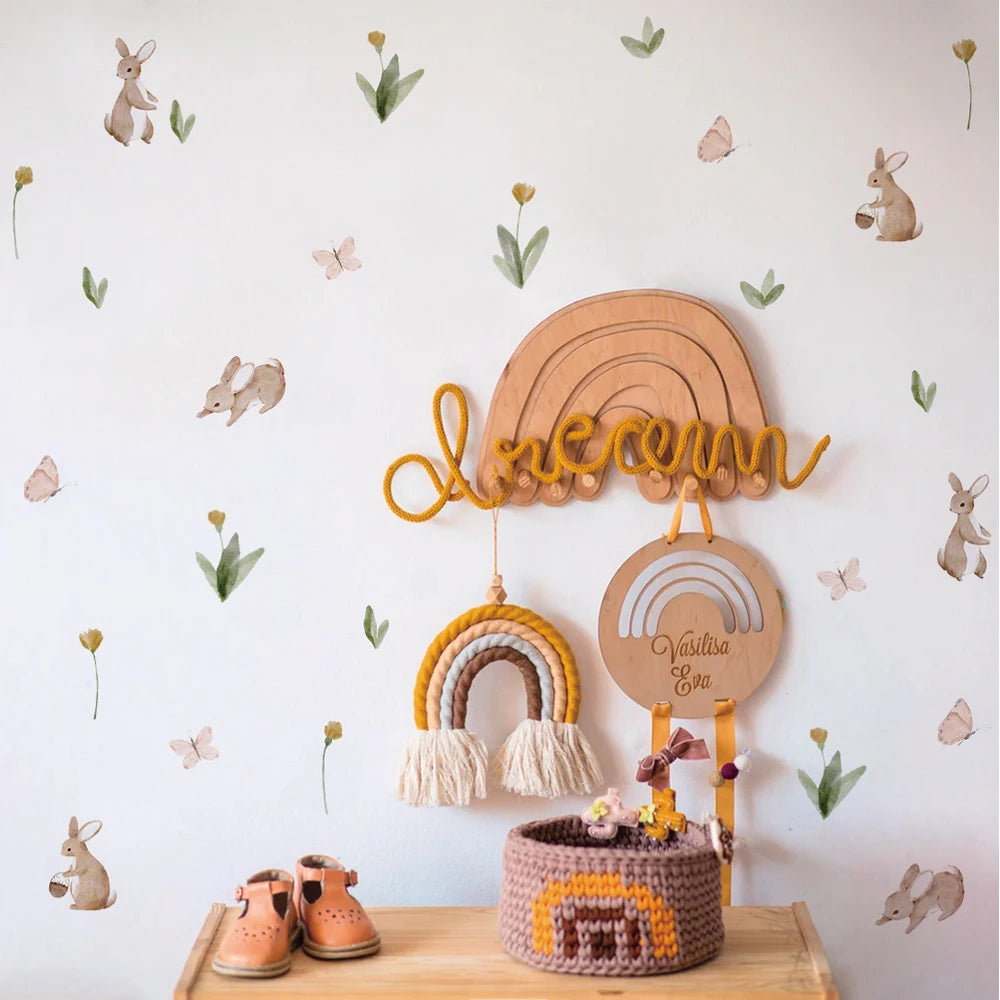 Watercolor Bunny & Flower Nursery Wall Decals