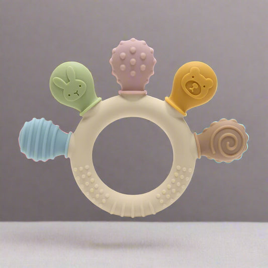 Silicone Baby Teether Ring – BPA Free Chew Toy for Infants 0–12 Months | Multicolor Sensory Teething Relief Toy | Soft, Safe Gum Soother for Babies