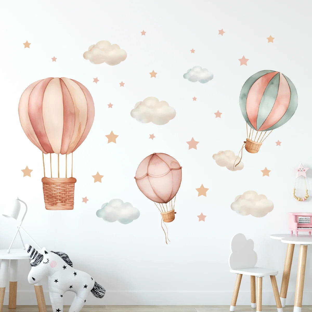 Cloud Star Balloon Wall Stickers – Cute Kids Room Decor