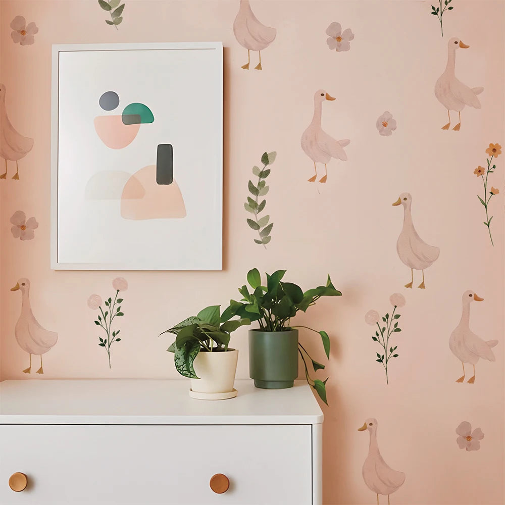 🦢 Cute Geese & Floral Wall Stickers – Sweet Nursery Decor
