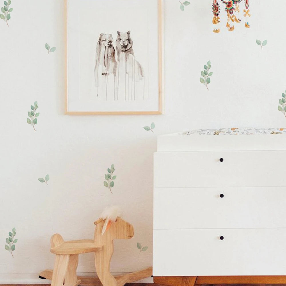 🌿 Boho Green Leaves Wall Stickers – Nursery & Kids’ Room Décor