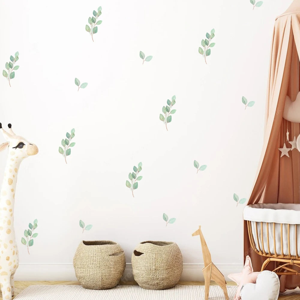 🌿 Boho Green Leaves Wall Stickers – Nursery & Kids’ Room Décor