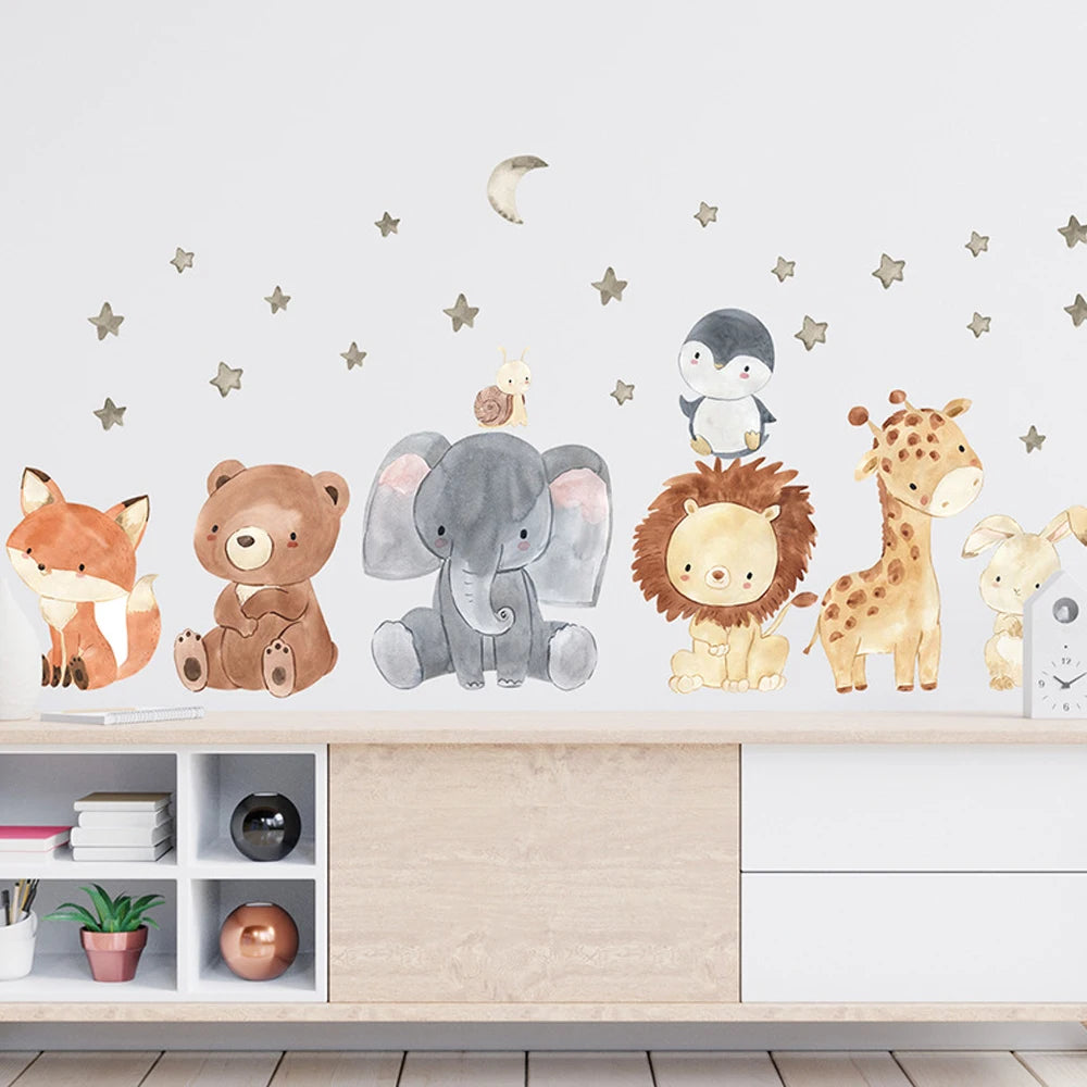 🐘 Watercolor African Animals Wall Stickers – Elephant & Giraffe Nursery Decor