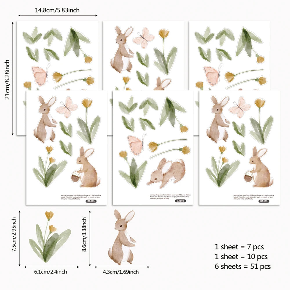 Watercolor Bunny & Flower Nursery Wall Decals