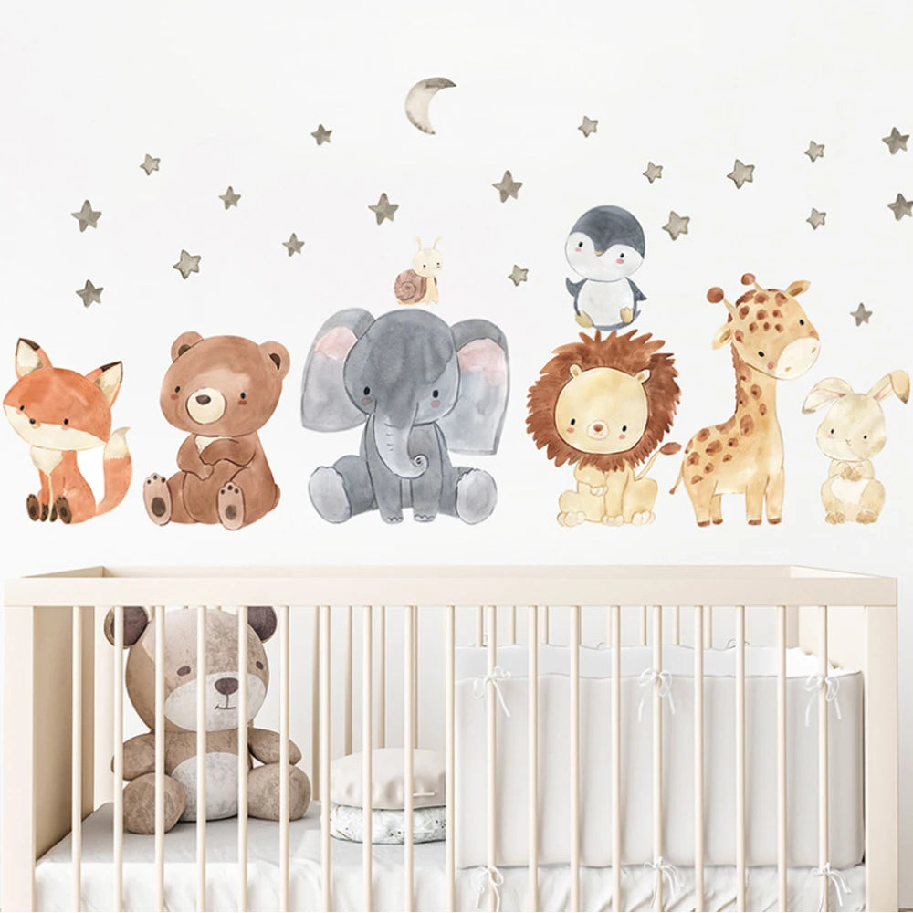 🐘 Watercolor African Animals Wall Stickers – Elephant & Giraffe Nursery Decor