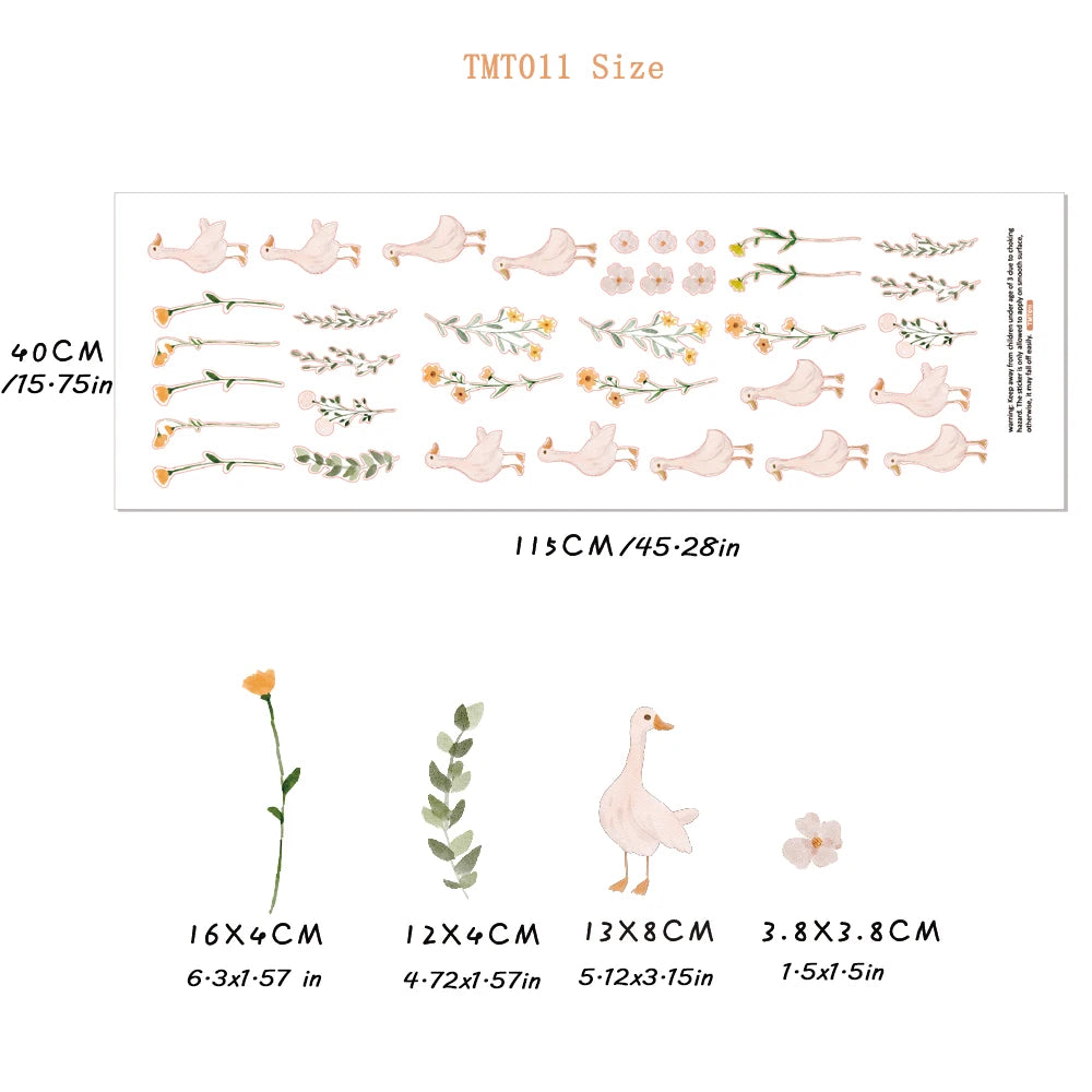 🦢 Cute Geese & Floral Wall Stickers – Sweet Nursery Decor
