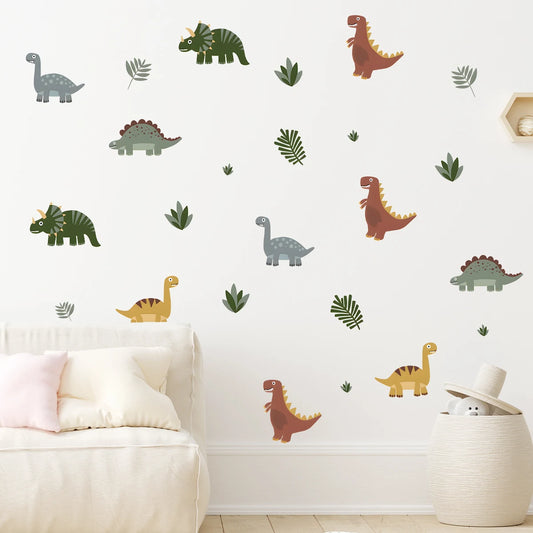 🦖 Cute Dinosaur & Leaf Wall Stickers for Kids