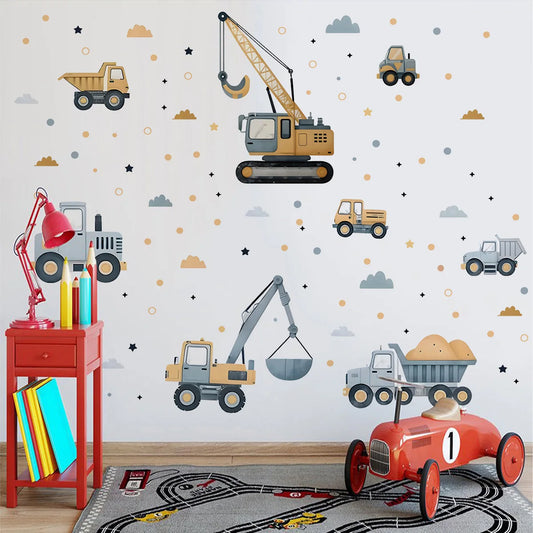 🚗 Cute Urban Build Car Watercolor Wall Decal