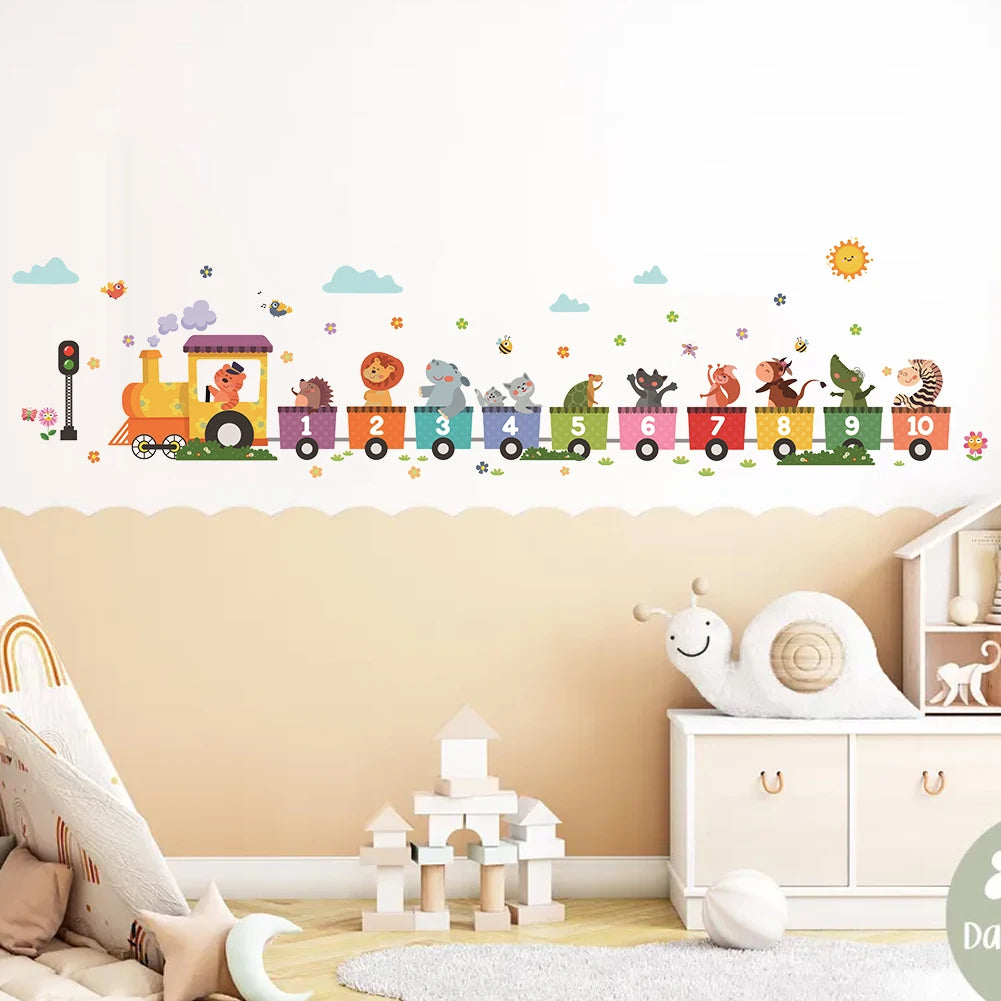 Cartoon Animal Number Train Wall Stickers Colorful Kids Wall Decor