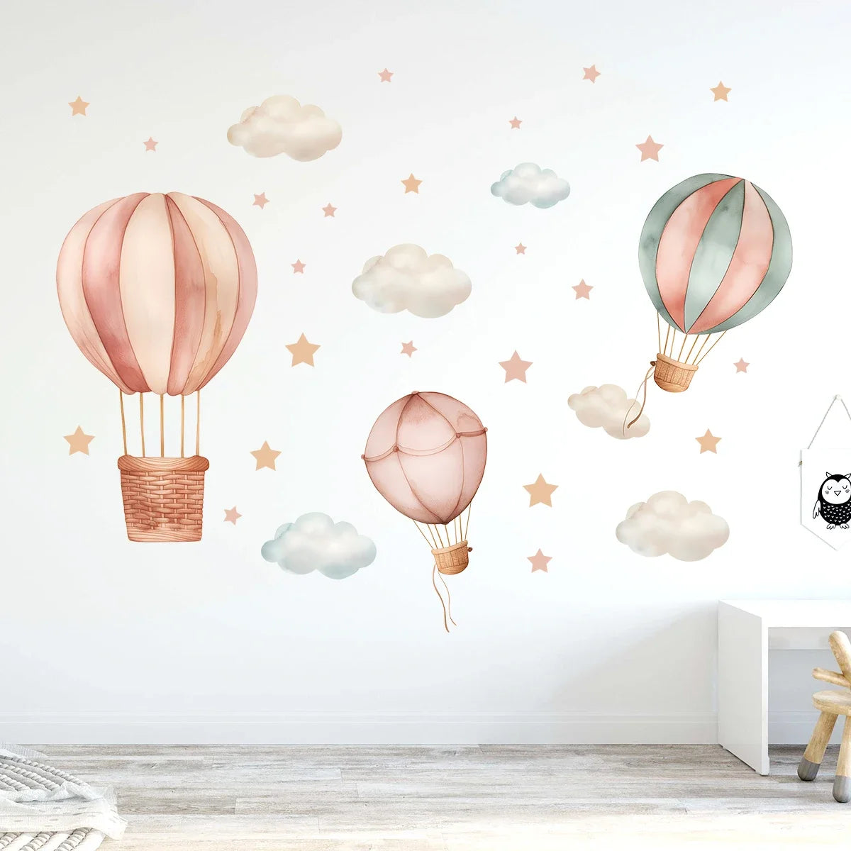 Cloud Star Balloon Wall Stickers – Cute Kids Room Decor