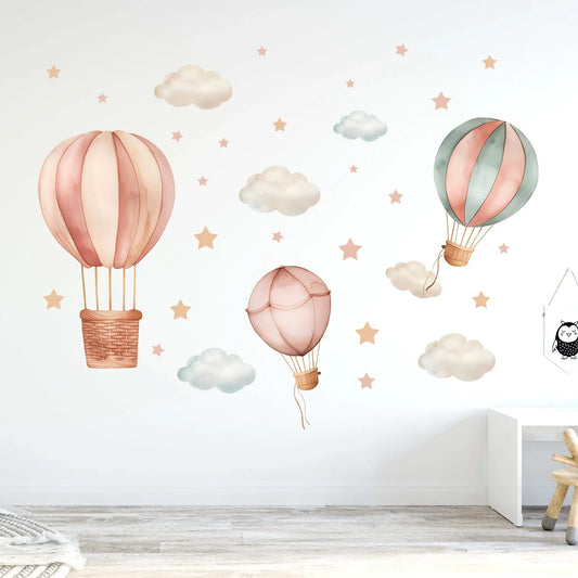 Cloud Star Balloon Wall Stickers – Cute Kids Room Decor