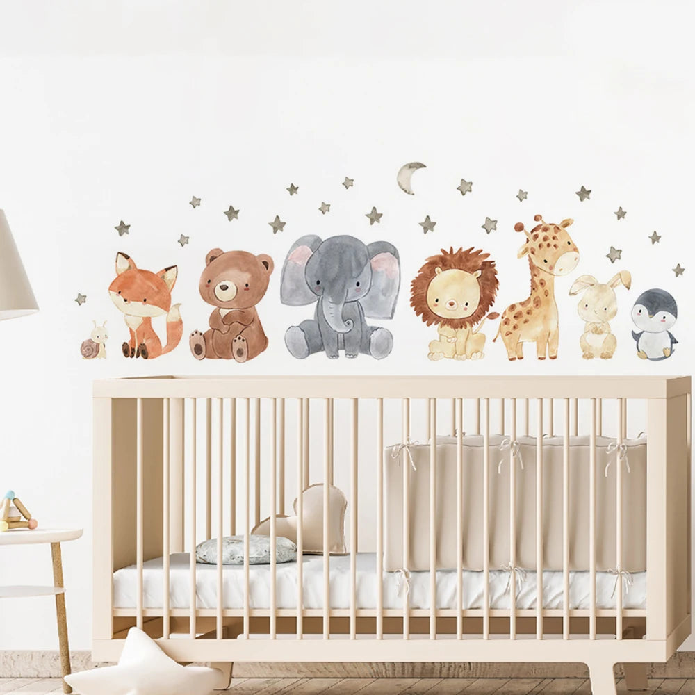 🐘 Watercolor African Animals Wall Stickers – Elephant & Giraffe Nursery Decor