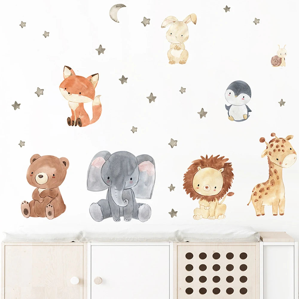 🐘 Watercolor African Animals Wall Stickers – Elephant & Giraffe Nursery Decor