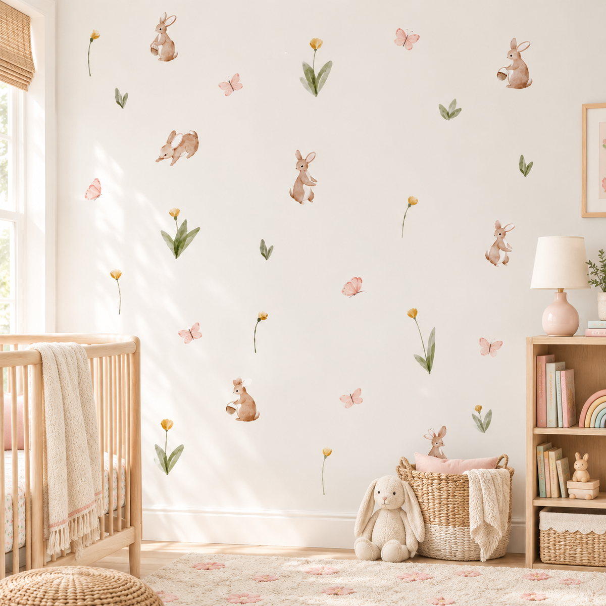 Watercolor Bunny & Flower Nursery Wall Decals